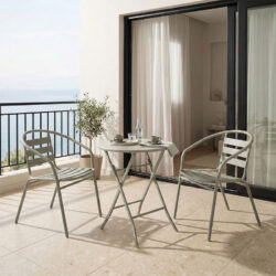 Τραπεζαρία Albero-Tade pakoworld 3τεμ μέταλλο σε σαμπανιζέ απόχρωση Φ60x70εκ