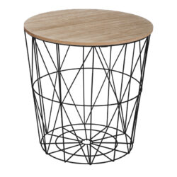 Βοηθητικό τραπέζι Kumi pakoworld mdf επιφάνεια oak και μέταλλο σε μαύρη απόχρωση Φ40x41εκ