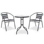Τραπεζαρία Watson-Tade pakoworld σετ 3τεμ μέταλλο μαύρο-γυαλί Φ60x70εκ - Image 2
