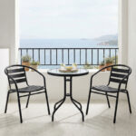 Τραπεζαρία Watson-Tade pakoworld σετ 3τεμ μέταλλο μαύρο-γυαλί Φ60x70εκ