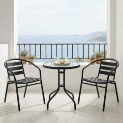 Τραπεζαρία Watson-Tade pakoworld σετ 3τεμ μέταλλο μαύρο-γυαλί Φ60x70εκ