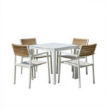 Τραπεζαρία Savor-Kliton σετ 5τεμ pakoworld λευκό αλουμίνιο και rattan σε φυσικό χρώμα 80x80x74εκ - Image 2