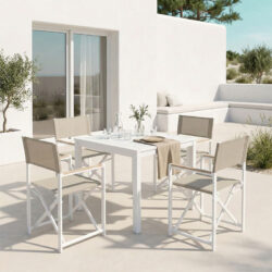 Τραπεζαρία Kliton - Mabu σετ 5τεμ pakoworld αλουμίνιο σε λευκή απόχρωση 80x80x74εκ