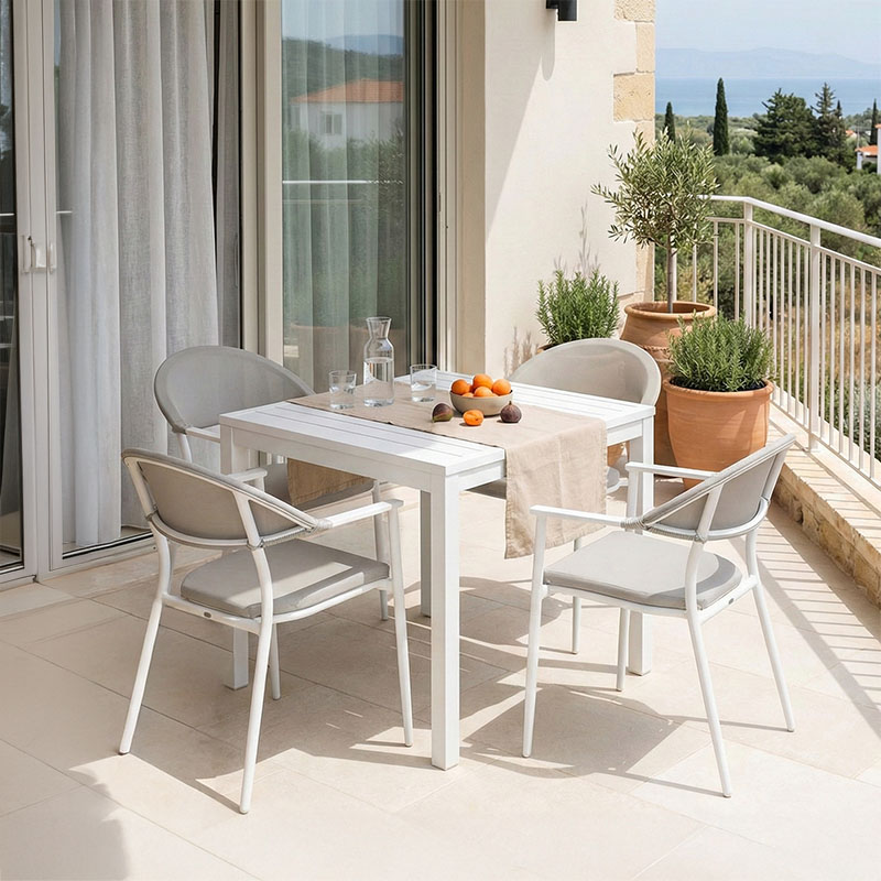 200-000804 Τραπεζαρία Kliton - Pino σετ 5τεμ pakoworld αλουμίνιο σε λευκή απόχρωση 80x80x74εκ