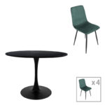 Τραπεζαρία Balou-Grato pakoworld σετ 5τεμ μαύρο-κυπαρισσί Φ120x73εκ