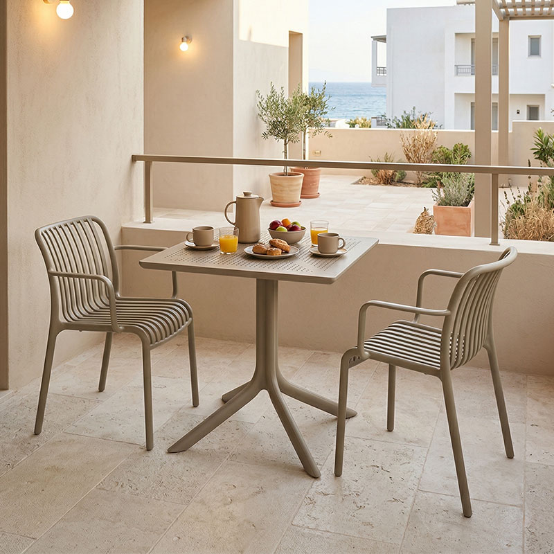 200-001642 Τραπεζαρία Groovy Zoi pakoworld σετ 3τεμ cappuccino PP 60x60x76εκ