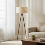 Φωτιστικό δαπέδου PWL-1059 pakoworld Ε27 σε κρέμα-καρυδί απόχρωση Φ38x140εκ - Image 2