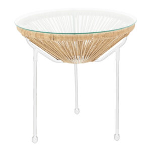 Τραπέζι Acapulco pakoworld μεταλλο σε λευκή-pe rattan σε φυσική απόχρωση Φ50x52εκ