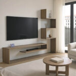 Έπιπλο τηλεόρασης με βιβλιοθήκη Cazenda pakoworld σε sonoma με λευκή απόχρωση 160x29x126εκ