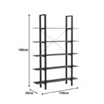 Βιβλιοθήκη-Ραφιέρα Varous pakoworld καρυδί-μαύρο μέταλλο 120x28x180εκ - Image 6