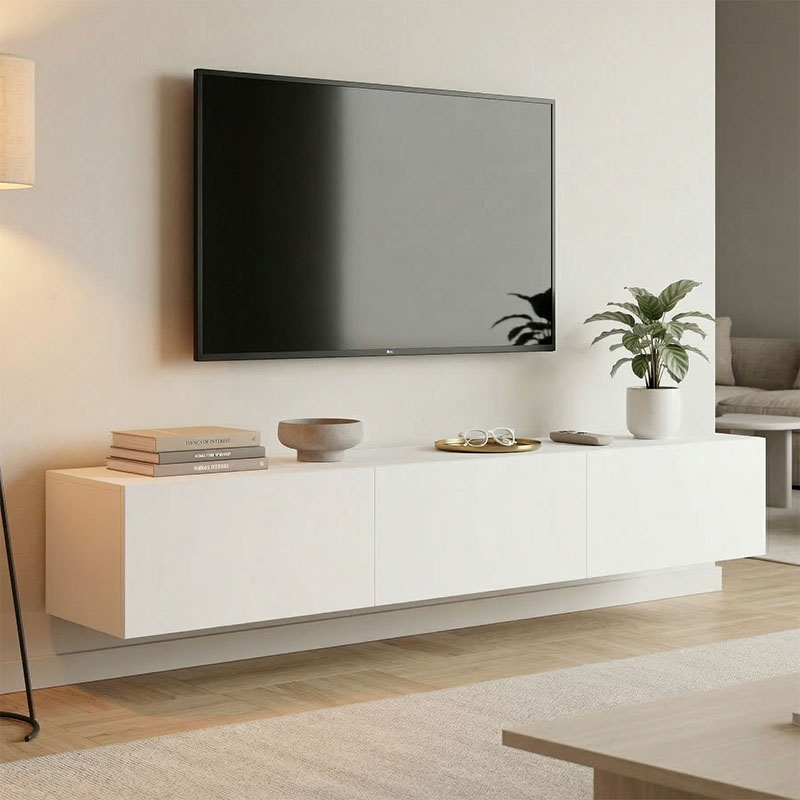 230-000195 Έπιπλο τηλεόρασης επιτοίχιο με Led Rival pakoworld λευκό 180x35x30εκ