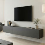 Έπιπλο τηλεόρασης επιτοίχιο με Led Rival pakoworld ανθρακι 180x35x30εκ