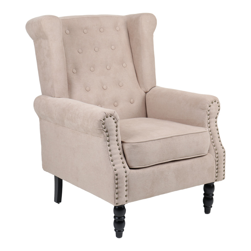 255-000069 Πολυθρόνα Piore pakoworld μπεζ ύφασμα και πόδι rubberwood σε μαύρη απόχρωση 77x80x106εκ