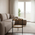 Βοηθητικό τραπέζι Portogie pakoworld mdf φυσικό-μέταλλο μαύρο Φ40x50εκ