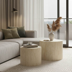 Βοηθητικά τραπεζάκια 2τεμ Zonar pakoworld MDF σε όψη τραβερτίνας