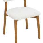 Καρέκλα Ubene pakoworld rubberwood σε καρυδί-μπουκλέ ύφασμα σε λευκή απόχρωση 51x56x79εκ - Image 7