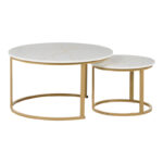 Τραπέζια σαλονιού Solme I pakoworld 2τεμ σε λευκή μαρμάρου απόχρωση με χρυσά μεταλλικά πόδια - Image 2