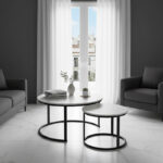 Τραπέζια σαλονιού Solme I pakoworld 2τεμ σε λευκή μαρμάρου απόχρωση με μαύρα μεταλλικά πόδια