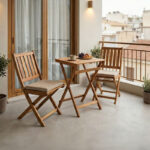 Τραπεζαρία Elijie-Lazio pakoworld σετ 3τεμ πτυσσόμενο φυσικό μασίφ ξύλο ακακίας 50x50x70εκ