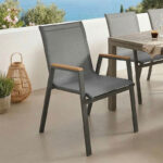 Πολυθρόνα Azelie pakoworld στοιβαζόμενη textilene ανθρακί-πόδι αλουμινίου ανθρακί-plywood μπράτσο 56x75x88εκ