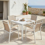 Τραπεζαρία Kliton - Azelie σετ 5τεμ pakoworld αλουμίνιο σε λευκή απόχρωση 80x80x74εκ