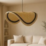 Φωτιστικό οροφής Hatchie Inart φυσικό-μαύρο-λευκό ψάθα-μέταλλο Φ70x123εκ - Image 2