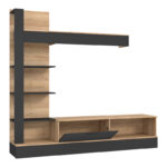 Σύνθετο σαλονιού Dranko pakoworld μαύρο-oak μελαμίνης 205x41.5x192εκ - Image 4