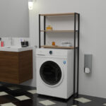 Έπιπλο πλυντηρίου Bothy pakoworld oak μελαμίνης-μαύρο μέταλλο 73x22x150εκ - Image 2