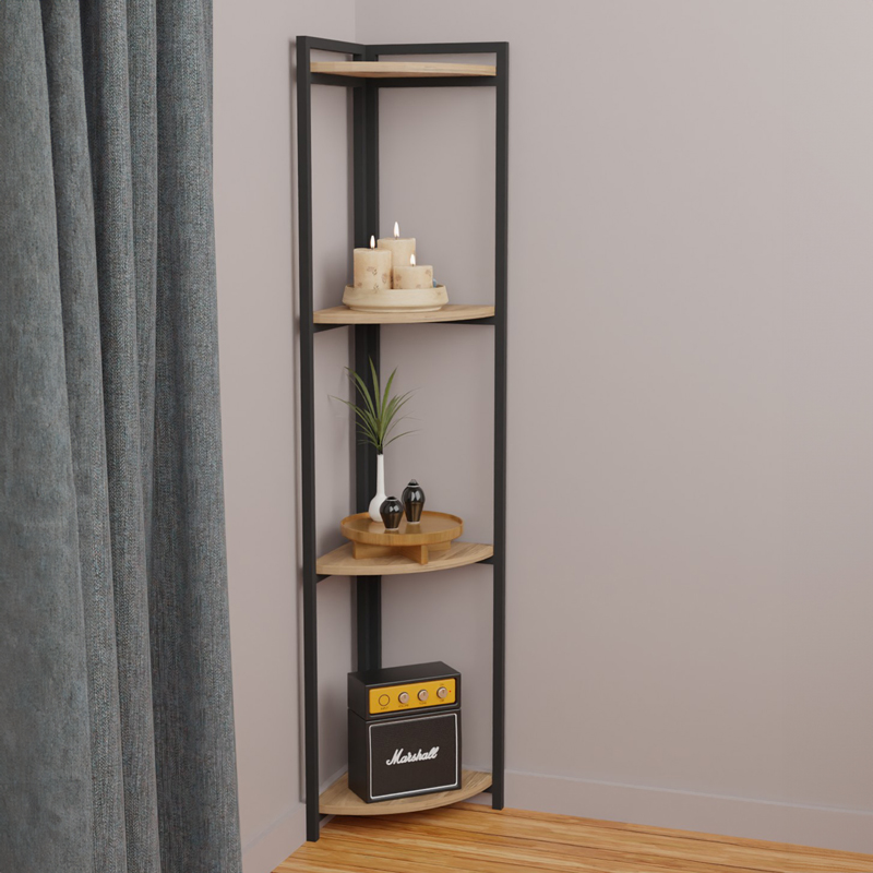 321-000052 Επιδαπέδια γωνιακή ραφιέρα Byrk pakoworld oak μελαμίνης-μαύρο μέταλλο 30x30x160εκ