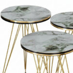 Βοηθητικά τραπέζια Wakmi pakoworld σετ 3τεμ λευκό μπεζ μαρμάρου μελαμίνης-χρυσό μέταλλο - Image 3