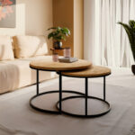 Τραπέζια σαλονιού Solme pakoworld σετ 2τεμ φυσικό μελαμίνης-μαύρο μέταλλο - Image 2