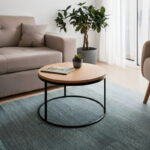 Τραπέζι σαλονιού Drion pakoworld oak μελαμίνης-μαύρο μέταλλο Φ60x40εκ - Image 2