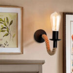 Φωτιστικό τοίχου-απλίκα Kaniwel pakoworld E27 μέταλλο και σχοινί σε μαύρη-φυσική απόχρωση 28x10x10εκ - Image 2