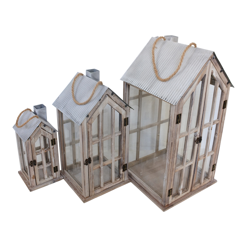 346-000008 Φανάρια Bearie Inart σετ 3τεμ αλουμίνιο σε καφέ απόχρωση