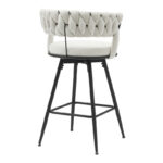 Σκαμπό μπαρ Alkia pakoworld περιστρεφόμενο σε μπεζ βελούδο με μαύρα πόδια μέταλλο 58x55x90εκ - Image 2