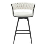 Σκαμπό μπαρ Alkia pakoworld περιστρεφόμενο σε μπεζ βελούδο με μαύρα πόδια μέταλλο 58x55x90εκ - Image 4