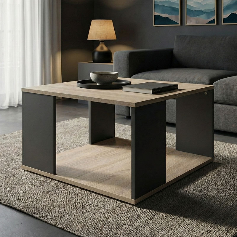 383-000141 Τραπέζι σαλονιού Zelegan pakoworld sonoma-ανθρακί 60x60x39εκ