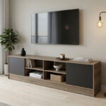 Έπιπλο τηλεόρασης Tivia pakoworld sonoma-ανθρακί 180x35x41.5εκ