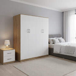 Ντουλάπα τετράφυλλη Athos Ι pakoworld sonoma-λευκό 160x42x180εκ