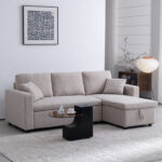 Γωνιακός αναστρέψιμος καναπές κρεβάτι Kamore pakoworld με αποθηκευτικό χώρο μπεζ ύφασμα 223x146x85εκ - Image 2