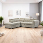 Γωνιακός καναπές-κρεβάτι δεξιά γωνία Nuvora pakoworld με αποθηκευτικό χώρο μπεζ ύφασμα 244x225x79εκ - Image 2