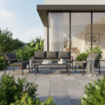 Σαλόνι Gardenly Ι pakoworld σετ 4τμχ αλουμίνιο σε ανθρακί απόχρωση με ανθρακί μαξιλάρια