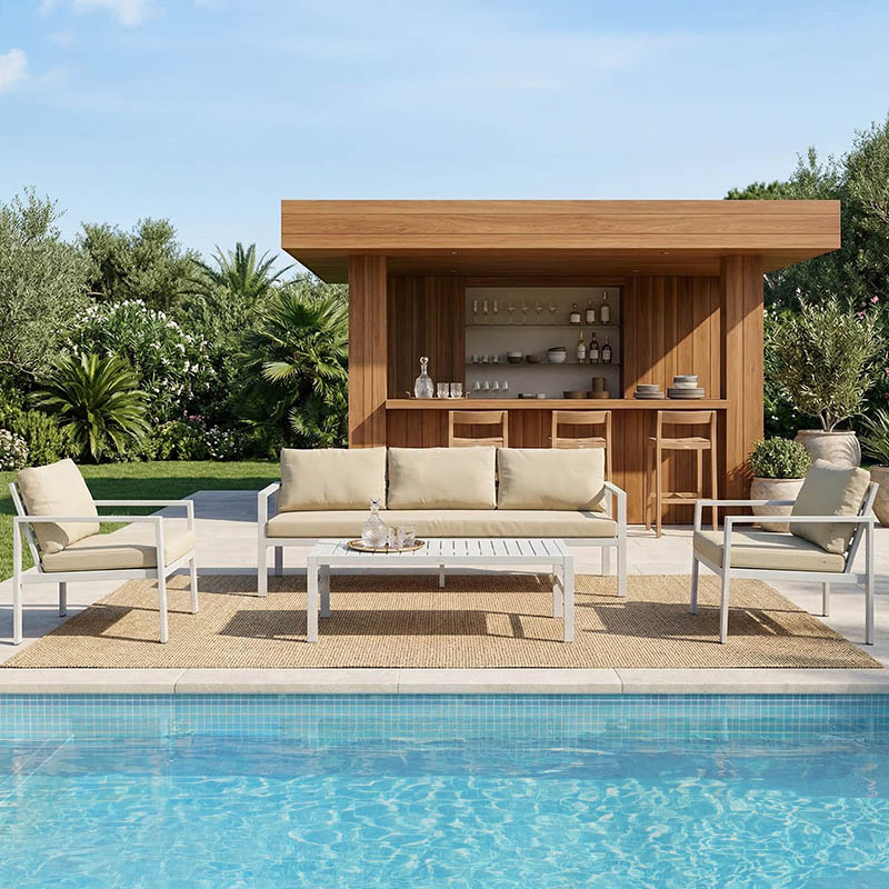 401-000005 Σαλόνι Gardenly Ι pakoworld σετ 4τμχ αλουμίνιο σε λευκή απόχρωση με γκρι-μπεζ μαξιλάρια