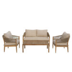 Σαλόνι εξωτερικού χώρου Lemanda pakoworld μασίφ ξύλο ακακίας με σχοινί και μπεζ μαξιλάρια