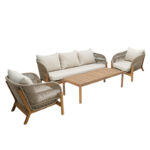 Σαλόνι εξωτερικού χώρου Verilan pakoworld μασίφ ξύλο ακακίας με σχοινί και μπεζ μαξιλάρια - Image 2