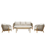 Σαλόνι εξωτερικού χώρου Verilan pakoworld μασίφ ξύλο ακακίας με σχοινί και μπεζ μαξιλάρια