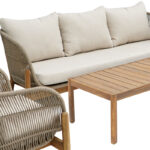 Σαλόνι εξωτερικού χώρου Verilan pakoworld μασίφ ξύλο ακακίας με σχοινί και μπεζ μαξιλάρια - Image 4