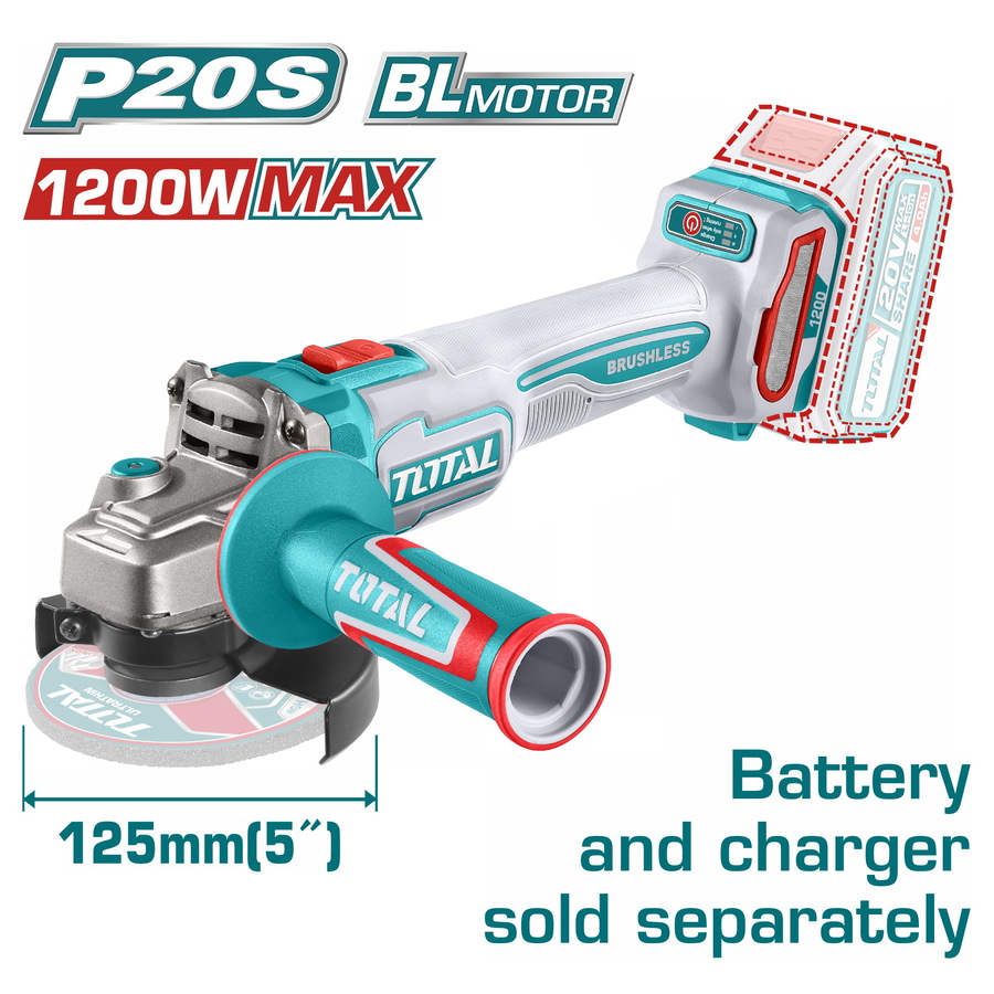 TAGLI221253E TOTAL ΕΠΑΓΓ. ΓΩΝΙΑΚΟΣ ΤΡΟΧΟΣ ΜΠΑΤ. Li-ion 20V / 125mm ΧΩΡΙΣ ΜΠΑΤΑΡΙΑ & ΦΟΡΤΙΣΤΗ (TAGLI221253E)