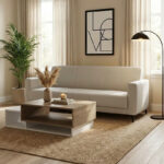 Καναπές τριθέσιος Sidica pakoworld PU σε εκρού απόχρωση 185x82x81εκ