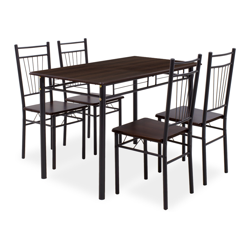 072-000002 Τραπεζαρία Roza pakoworld σετ 5τμχ χρώμα σκούρο καρυδί - πόδια μαύρο ματ 120x70x75εκ